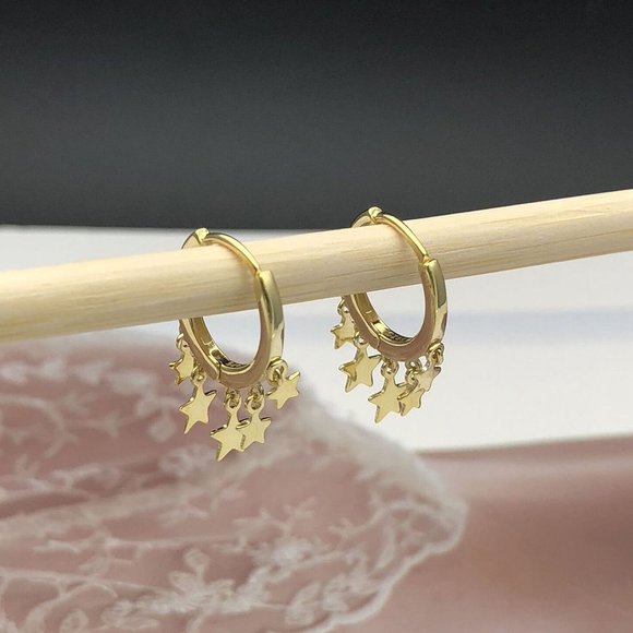 NEW 925 Sterling Silver Star Hoop Earrings - Picture 3 of 8